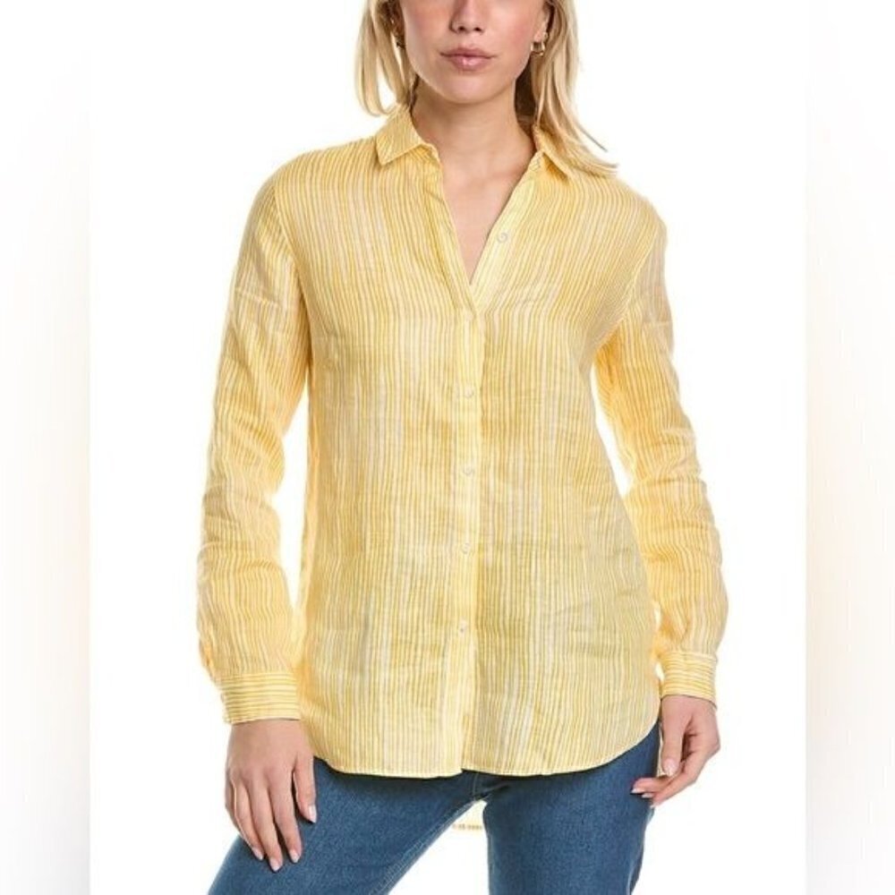 NWOT J.McLaughlin Britt 100% Linen Shirt, Yellow Stripe, Size L